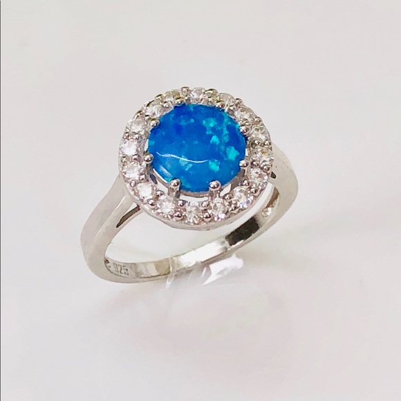Light Blue Fire Opal Silver Ring October Stone - Picture 5 of 7